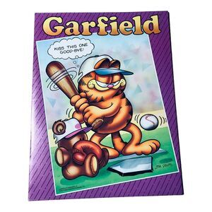 Garfield VTG 1978 Mead Pocket Folder Jim Davis School Portfolio Baseball Purple